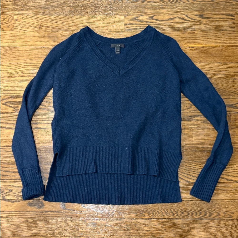 J. Crew Women’s Navy Blue V-Neck Sweater - Merino Wool Blend - XXS